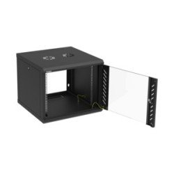 Armadio rack 19" a parete 9U 600x600, porta vetro, pannelli laterali removibili, IP20 (nero/grigio)
