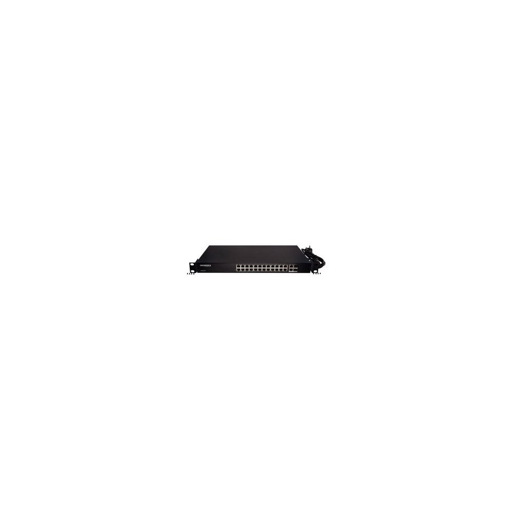 Switch PoE+ non gestito 24 porte 10/100 + 2 combo RJ45/SFP, budget PoE 370 W, rack 19"
