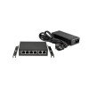 Switch Gigabit non gestito 6 porte con 4 PoE+ (802.3at), budget PoE 64 W, fanless, alimentatore esterno