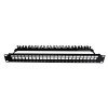 Patch panel 19″ 1U vuoto 24 porte con clip posteriori, metallo nero RAL 9005 (per keystone/inserti)