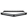 Patch panel 19″ 1U angolato vuoto 24 porte, metallo nero RAL 9005 (per soluzioni Cat.6A)