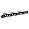 Patch panel premium 19″ 1U vuoto – modulare, 16 o 24 porte, nero RAL 9005, area numerazione/labeling