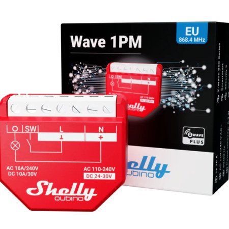 Shelly Wave 1PM – Interruttore smart Z‑Wave con misurazione consumi 16A, repeater, S2
