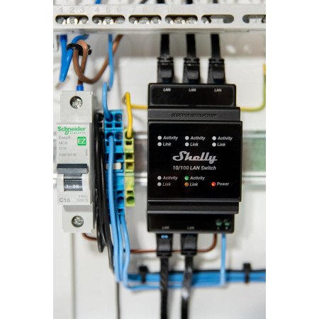 Shelly Switch LAN – Switch Ethernet DIN-montabile a 5 porte RJ45, 10/100 Mbps, alimentazione diretta 110-240 V~