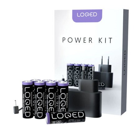 Kit di alimentazione LOQED Power Kit per LOQED Touch Smart Lock – 8× AA ricaricabili + cavo 3 m + alimentatore