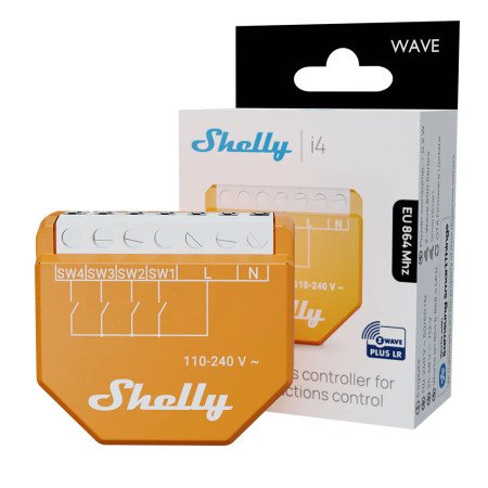 Shelly Wave i4 LR – modulo Z‑Wave 4 ingressi per scene e automazioni, Mesh o Long Range, da incasso