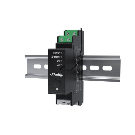 Shelly Wave Pro 2PM LR – attuatore Z‑Wave DIN rail a 2 canali con misurazione energia.