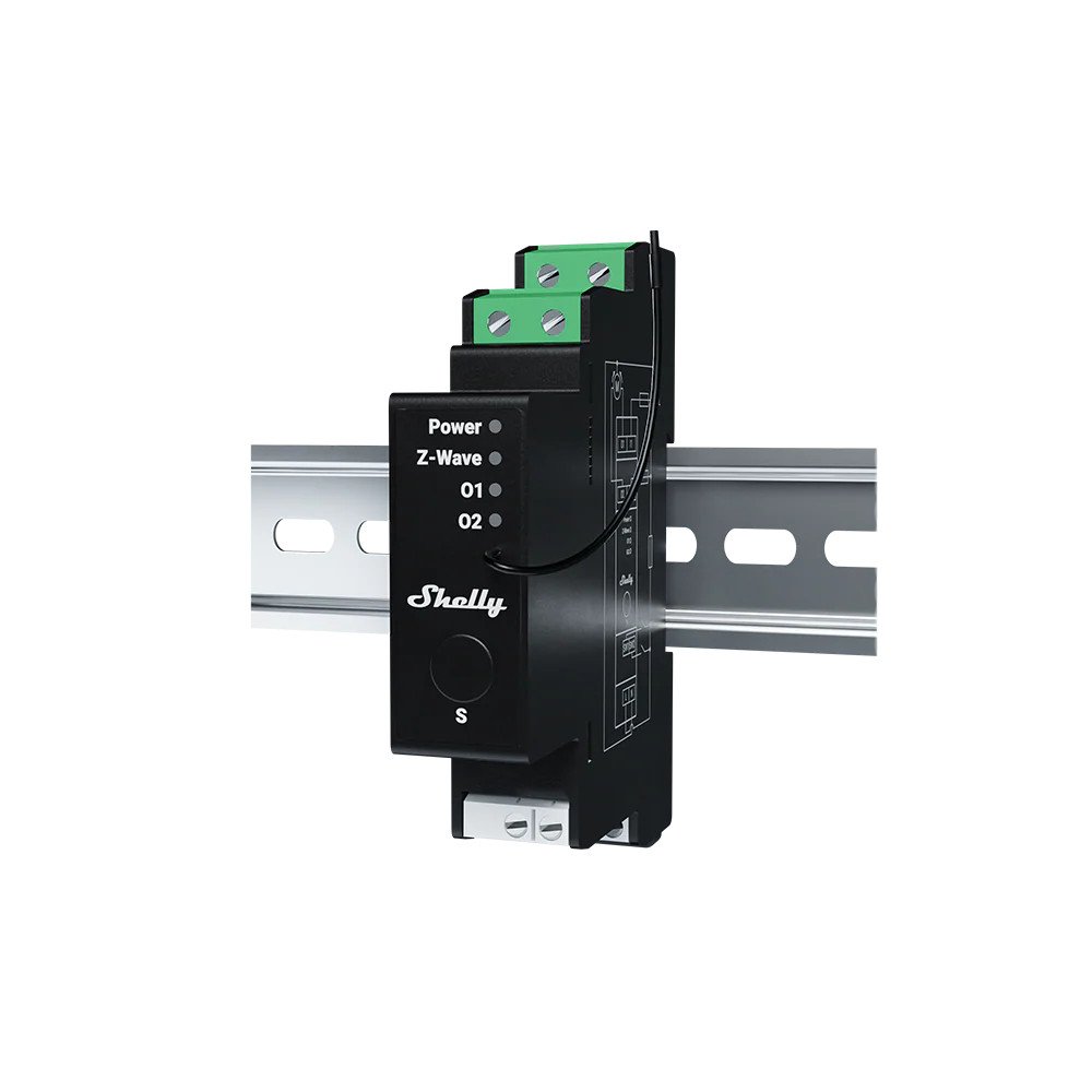 Shelly Wave Pro Shutter LR – controllo tapparelle Z‑Wave su guida DIN con misurazione energia.