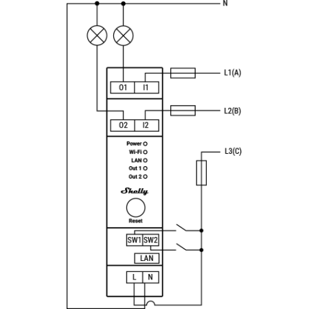 Shelly Pro 2 v.1 – Relè smart Wi‑Fi/LAN/Bluetooth DIN 2 canali con contatti puliti (potenziale zero) 16A/canale (25A tot)