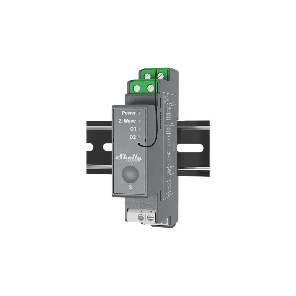 Shelly Wave Pro 2 – Interruttore smart Z‑Wave DIN 2 canali con contatti puliti (potenziale zero) 16A/canale (25A tot)