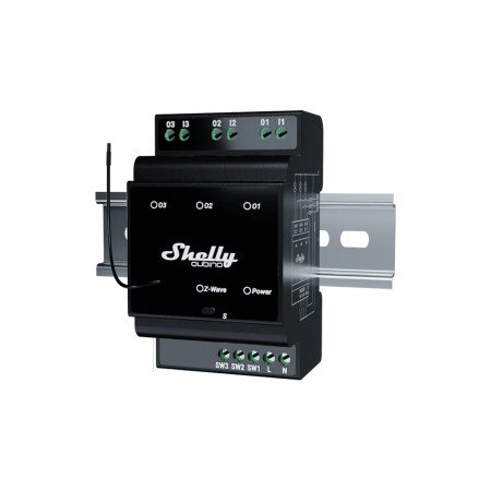 Shelly Wave Pro 3 ANZ – Relè smart Z‑Wave DIN 3 canali con contatti puliti (potenziale zero) 16A/canale (48A tot)