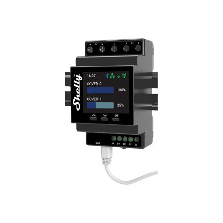 Shelly Pro Dual Cover/Shutter PM – Controller DIN 2 tapparelle con misurazione consumi, Wi‑Fi/LAN/Bluetooth, display