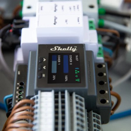 Shelly Pro Dual Cover/Shutter PM – Controller DIN 2 tapparelle con misurazione consumi, Wi‑Fi/LAN/Bluetooth, display