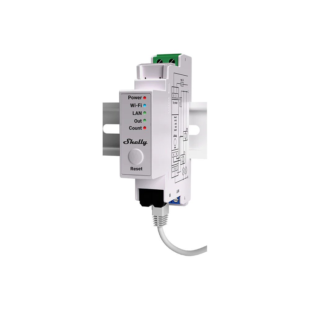 Shelly Pro EM‑50 – Contatore energia DIN 2 canali con 2 pinze CT 50A incluse, Wi‑Fi/LAN/Bluetooth, relè 2A