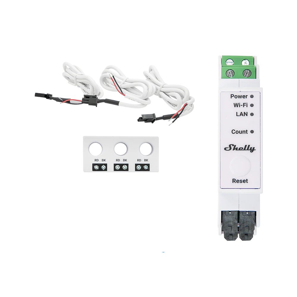Shelly Pro 3EM 3CT63 – Contatore energia DIN mono/trifase 63A con CT trifase combinato, Wi‑Fi/LAN/Bluetooth, Modbus