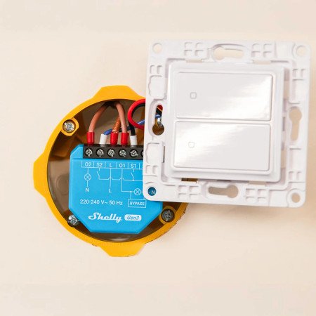 Shelly 2L Gen3 – Interruttore smart 2 canali senza Neutro per luci, Wi‑Fi/Bluetooth, Bypass incluso (su O1), Matter ready