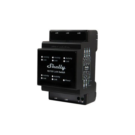 Shelly Switch LAN – Switch Ethernet DIN-montabile a 5 porte RJ45, 10/100 Mbps, alimentazione diretta 110-240 V~