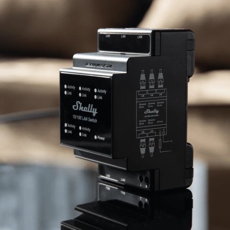 Shelly Switch LAN – Switch Ethernet DIN-montabile a 5 porte RJ45, 10/100 Mbps, alimentazione diretta 110-240 V~