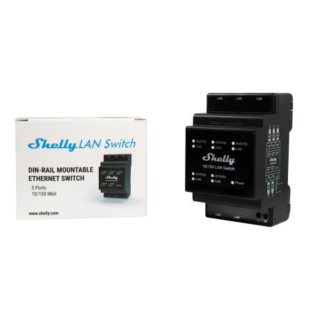 Shelly Switch LAN – Switch Ethernet DIN-montabile a 5 porte RJ45, 10/100 Mbps, alimentazione diretta 110-240 V~