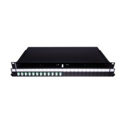 Patch panel 1U precaricato con 12 adattatori LC duplex OM4 + 24 pigtail colorati
