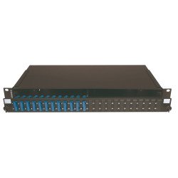 Patch panel INITIO 1U precaricato con 24 adattatori SC duplex OS2, 48 pigtail e portagiunti