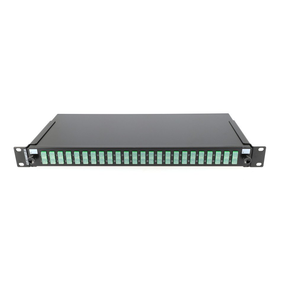 Patch panel 1U precaricato con 24 adattatori SC/APC duplex OS2 + 48 pigtail colorati