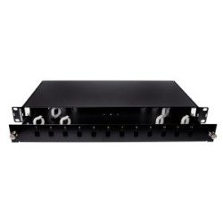 Patch panel ottico scorrevole 19" 1U vuoto per 12 adattatori SC simplex o LC duplex – nero RAL 9005, profondità 225 mm