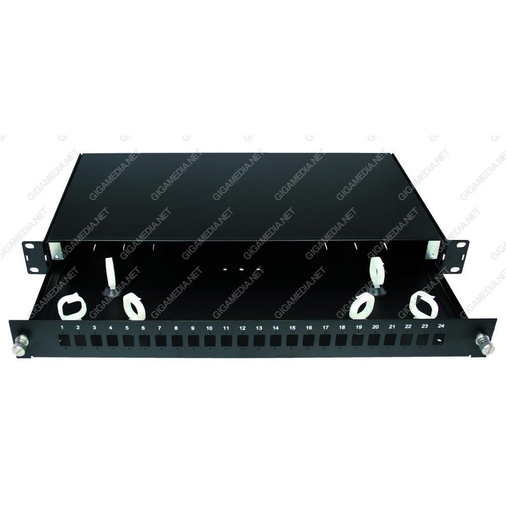 Patch panel 1U scorrevole vuoto per 24 adattatori SC simplex/LC duplex, nero RAL 9005