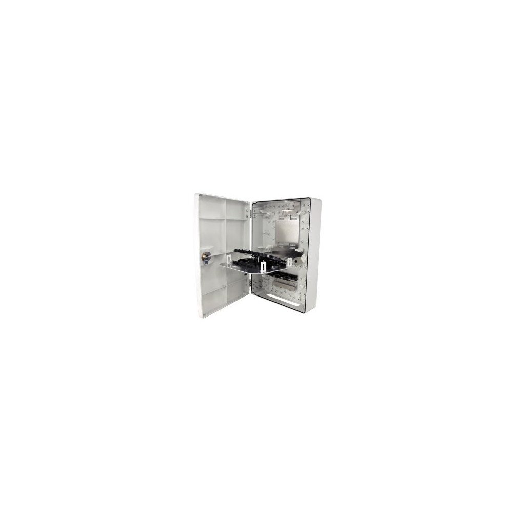 Wall-box ottica 16 fibre ABS IP54, plastica grigia, caricabile con adattatori SC simplex/LC duplex o giunzioni