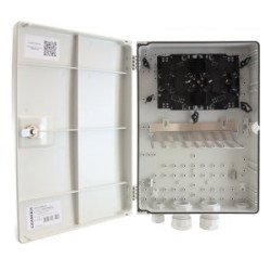Wall-box ottica 48 fibre ABS IP54, plastica grigia, caricabile con adattatori SC duplex/LC quad o giunzioni