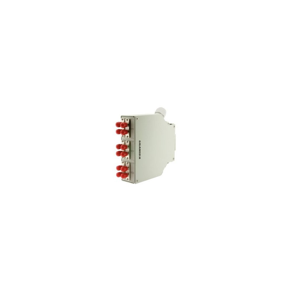 Box ottico per guida DIN con 6 adattatori duplex SC↔ST multimodale + vaschetta giunzioni – grigio, IP20, 35×125×133 mm