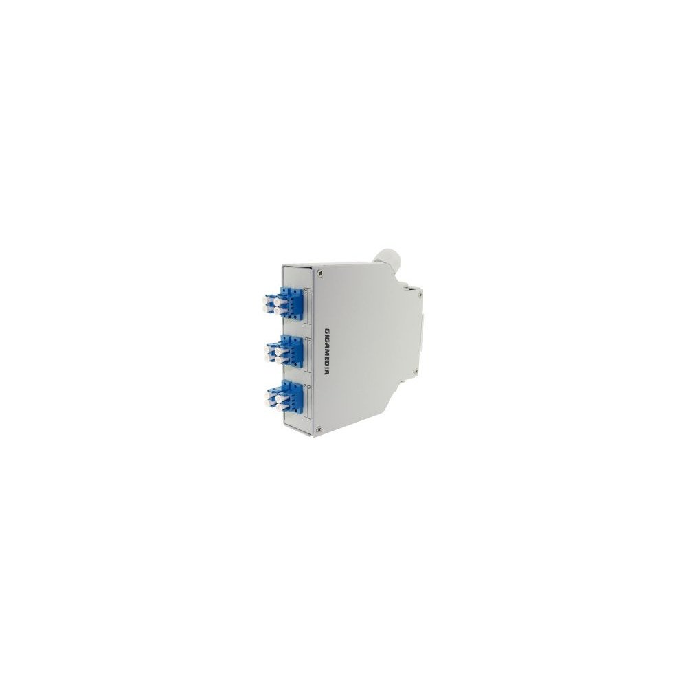 Cassetta ottica DIN rail precaricata con 6 adattatori LC duplex multimodali grigi + portagiunti