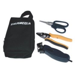 Kit preparazione fibra ottica con spellafibre, forbici e spellacavi rotativo