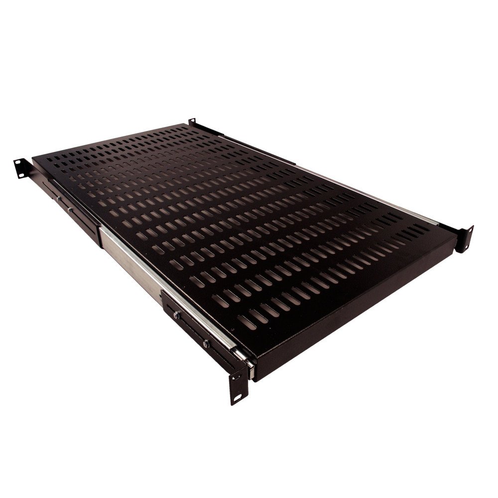 Mensola scorrevole 19" 1U, profondità 400 mm, nera – portata 35 kg