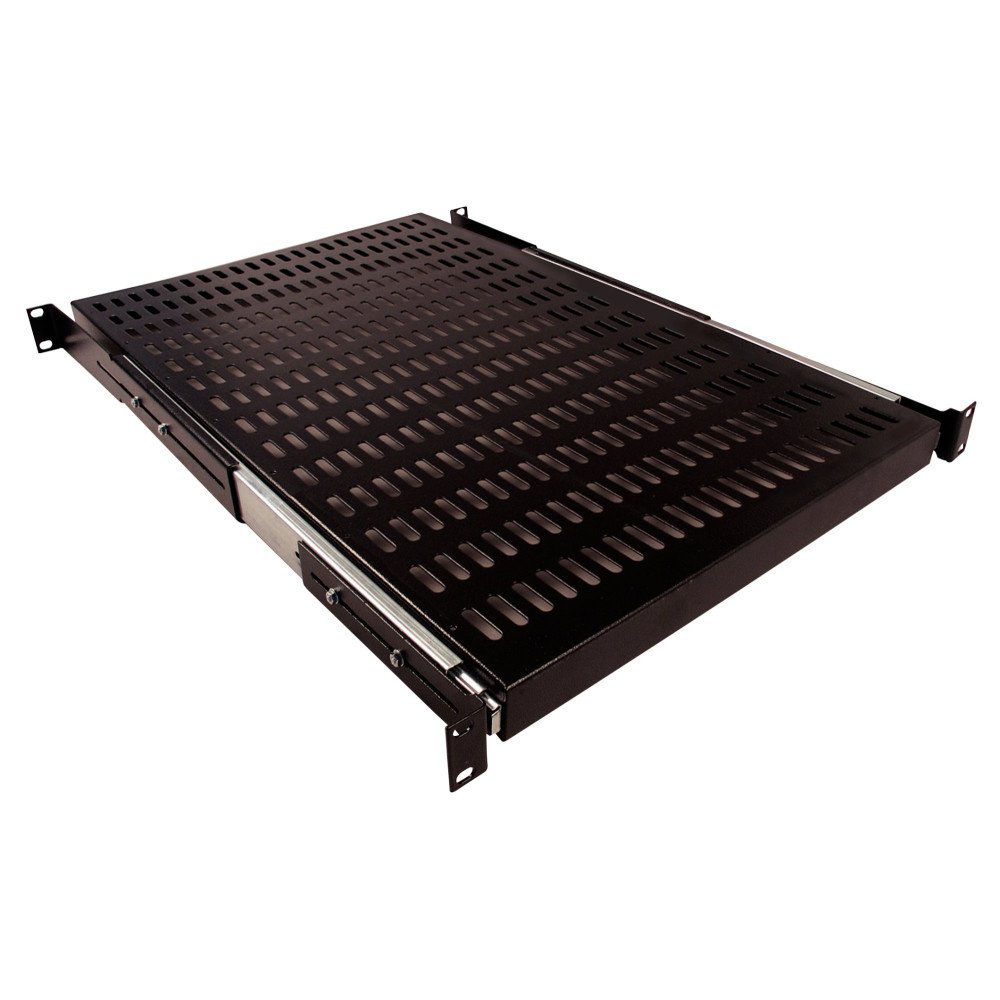 Mensola scorrevole 19" 1U, profondità 600 mm, nera – portata 35 kg