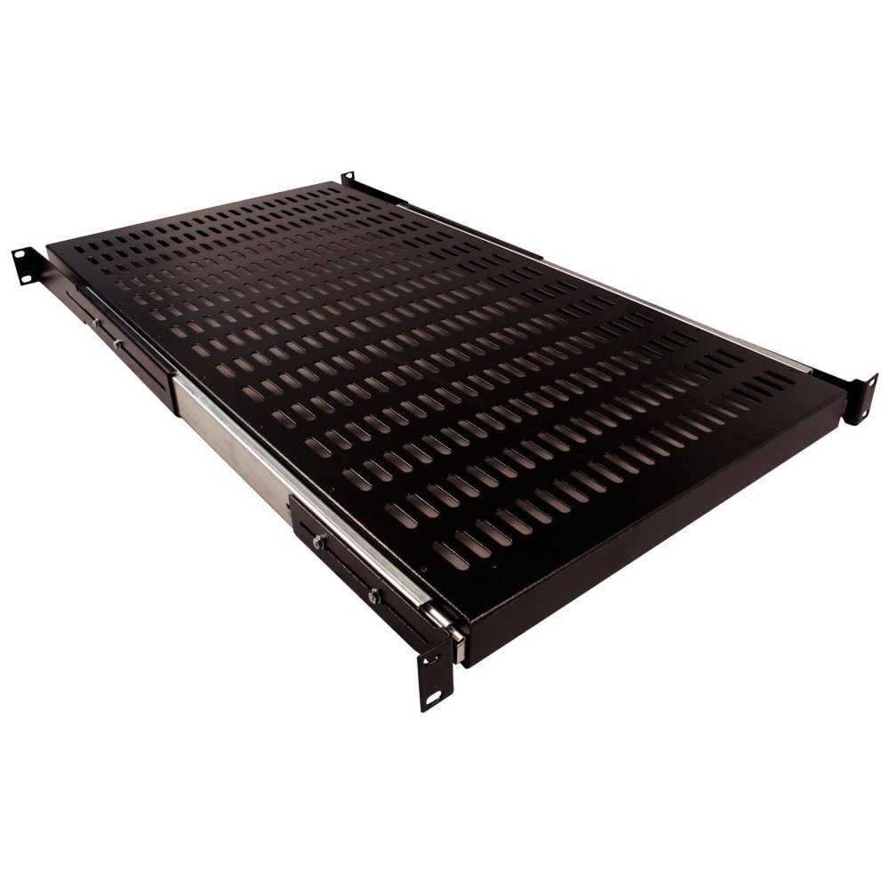 Mensola scorrevole 19" 1U, profondità 800 mm, nera – portata 35 kg